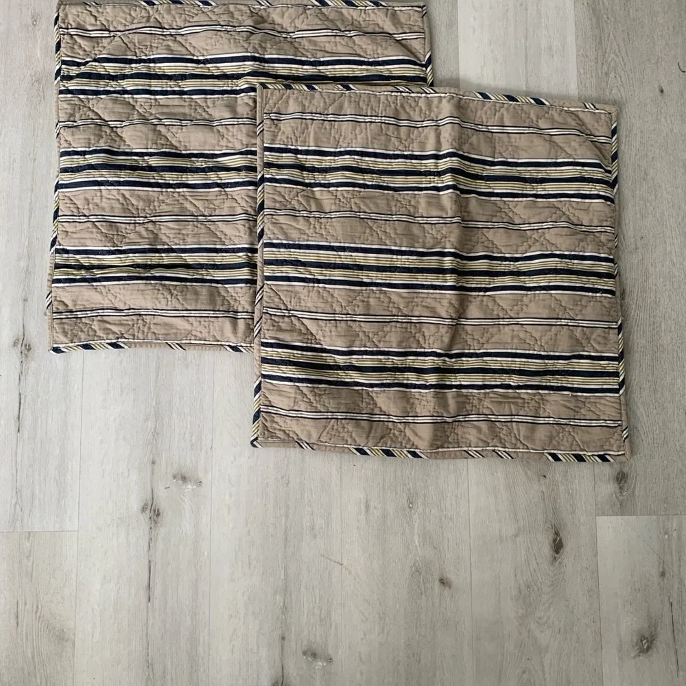 Pottery barn Celeste quilted pillows euro shams striped navy beige set of‎ 2